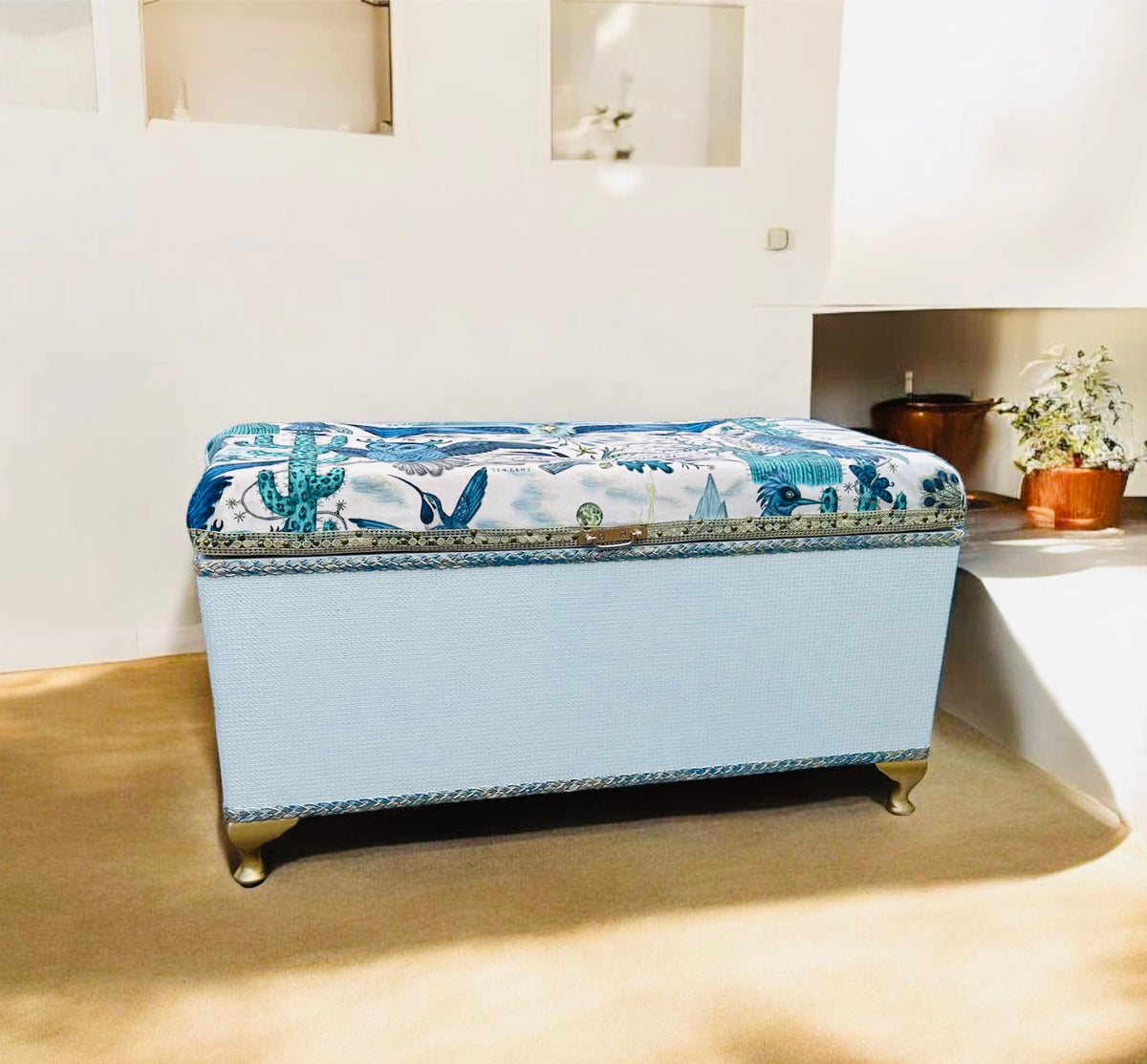 Maximalist Storage ottoman Upholstered Velvet frontier Fabric Emma J Shipley from Bert Upcycling